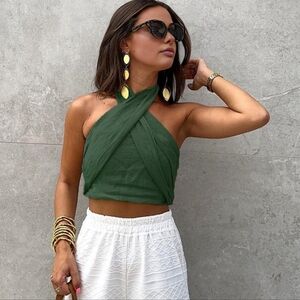 Cotton & Linen Crisscross Halter Tank Top